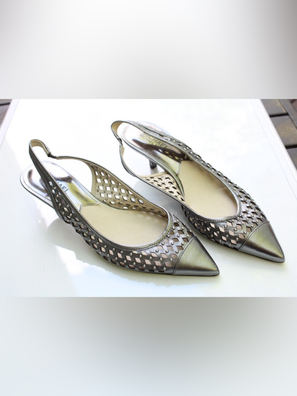 Michael Kors Stud Laser Cut sling back kitten heels